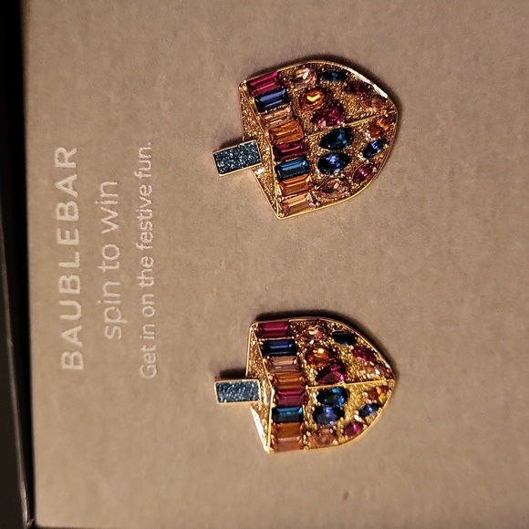 Dreidral golden stud earrings gem - Picture 2 of 2